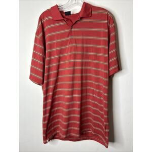 Nike Golf Men’s Polo Shirt Size Large Dri Fit UV Orange Striped Short Sleeve